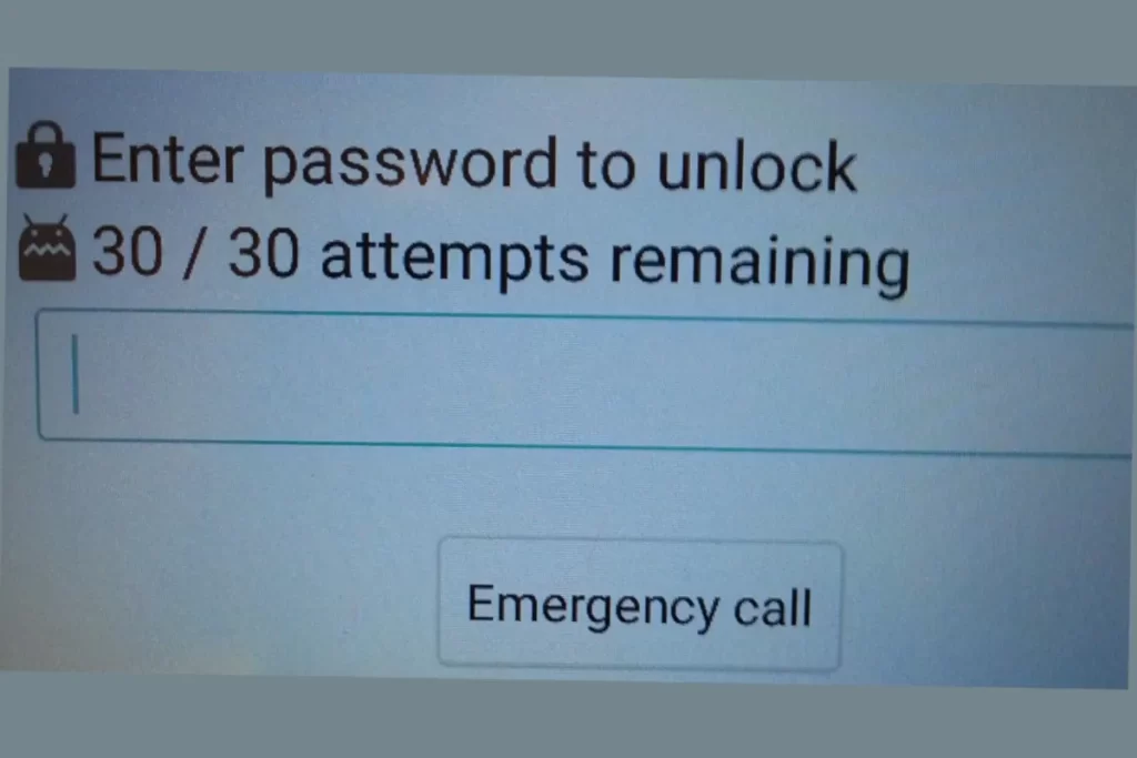 Enter Password to Unlock 30/30 Attempts Remaining