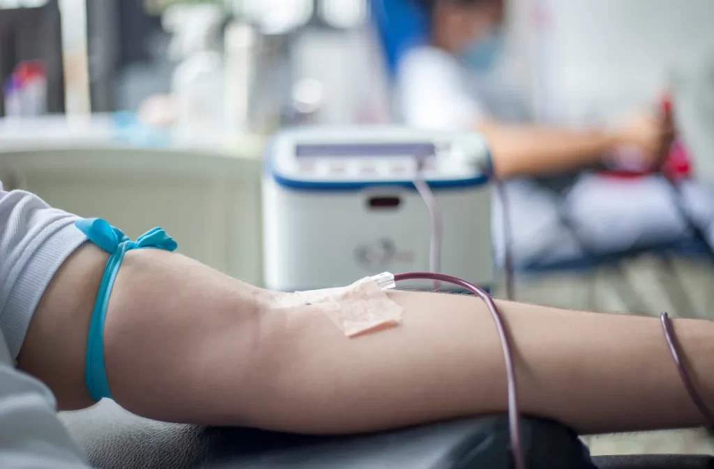 Blood donation setup for calming activities.