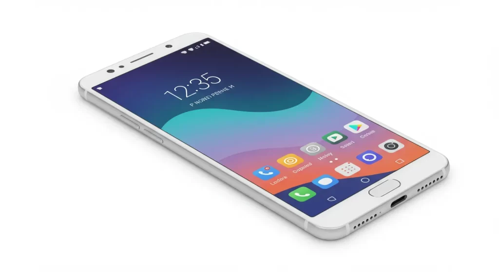 White Nougat Rev4 smartphone with sleek interface and icons.