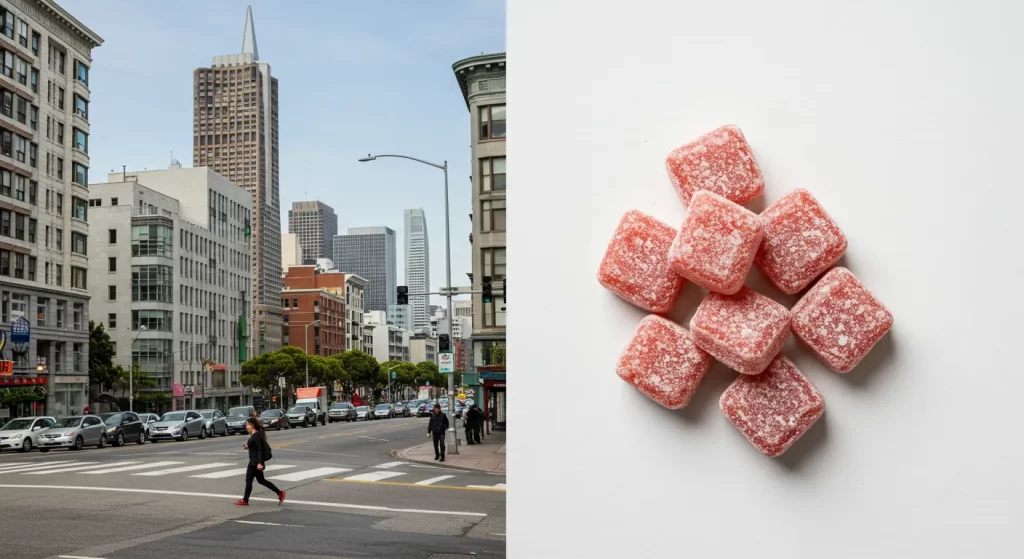 Street view in San Francisco with spi-c mints featured.